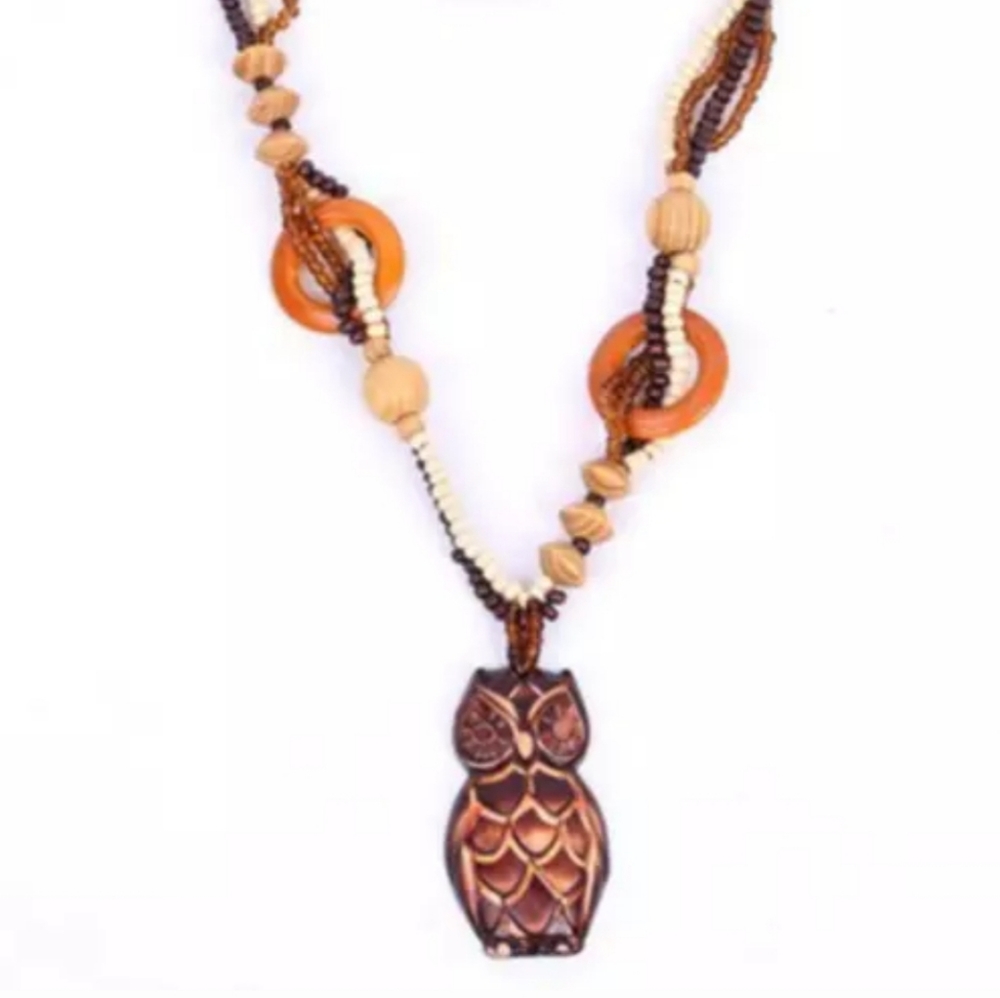 Bohemian Natural Wood Pendant Charm Necklace